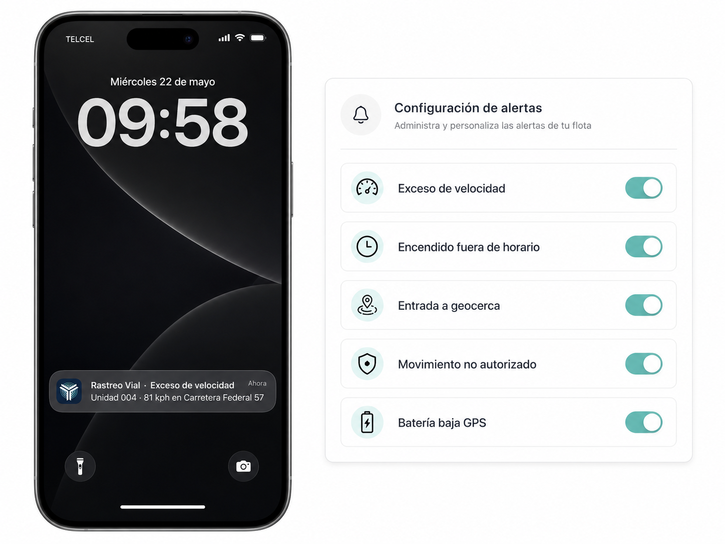 Notificación de alerta de exceso de velocidad en celular