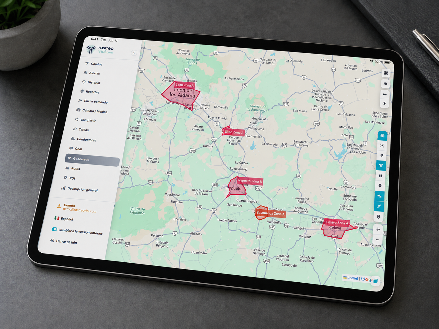 Mapa digital con zonas de geocerca en Ciudad de México